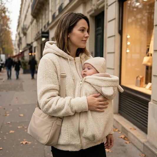 Veste Polaire de Portage — Poche Bébé Intégrée, Capuche Doublée