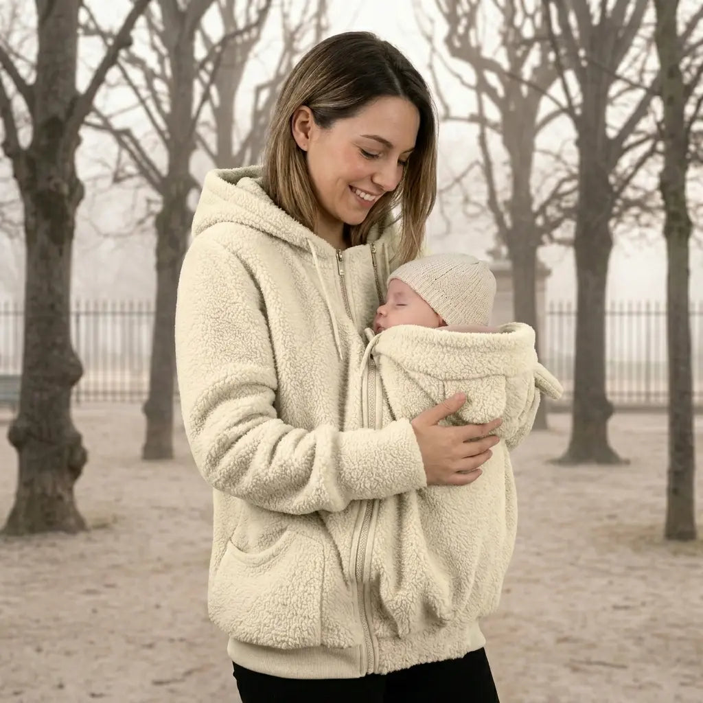Veste Polaire de Portage — Poche Bébé Intégrée, Capuche Doublée