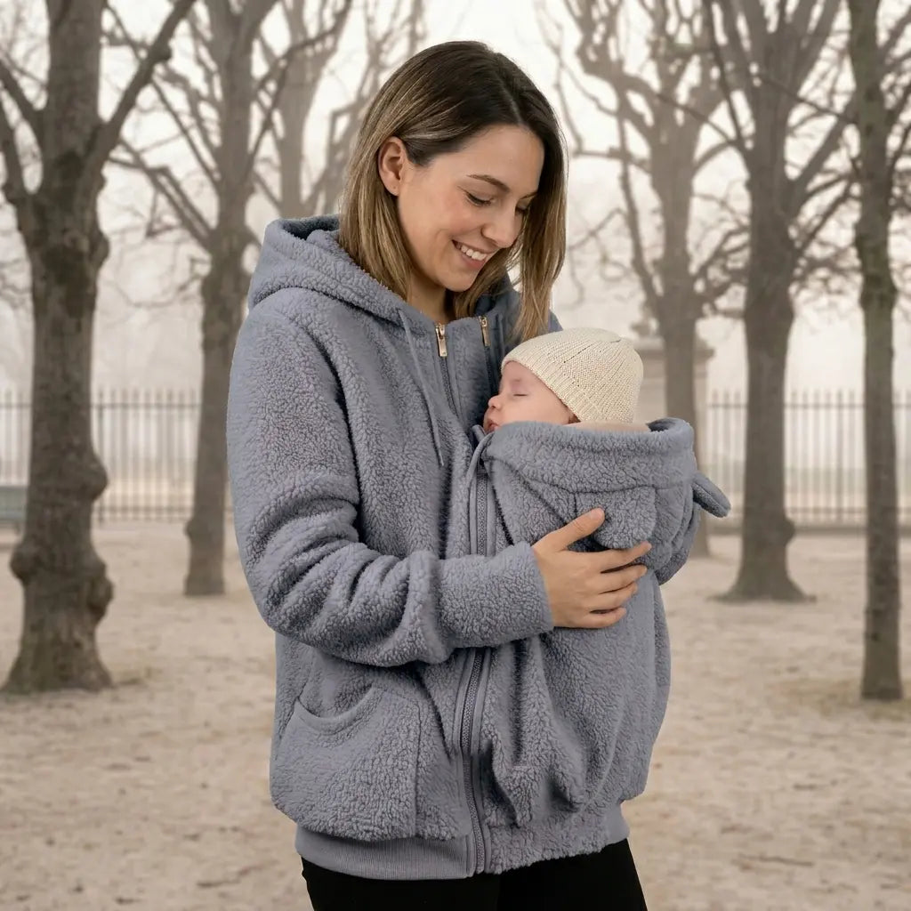 Veste Polaire de Portage — Poche Bébé Intégrée, Capuche Doublée