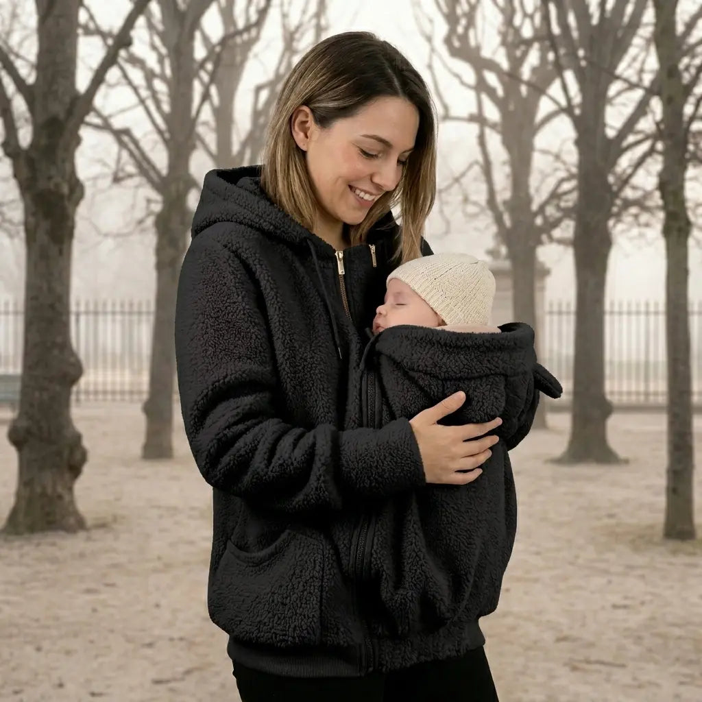 Veste Polaire de Portage — Poche Bébé Intégrée, Capuche Doublée