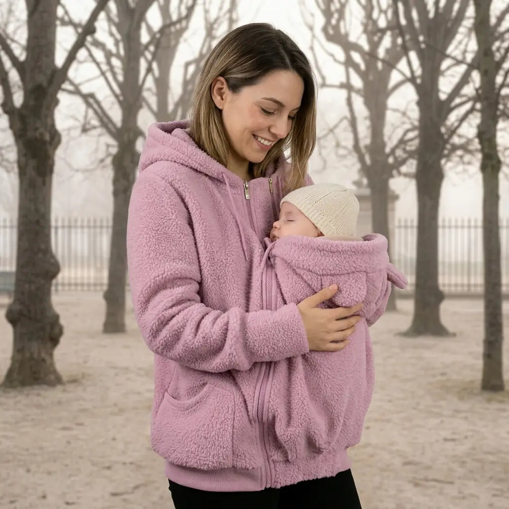 Veste Polaire de Portage — Poche Bébé Intégrée, Capuche Doublée