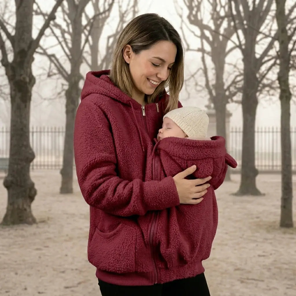 Veste Polaire de Portage — Poche Bébé Intégrée, Capuche Doublée