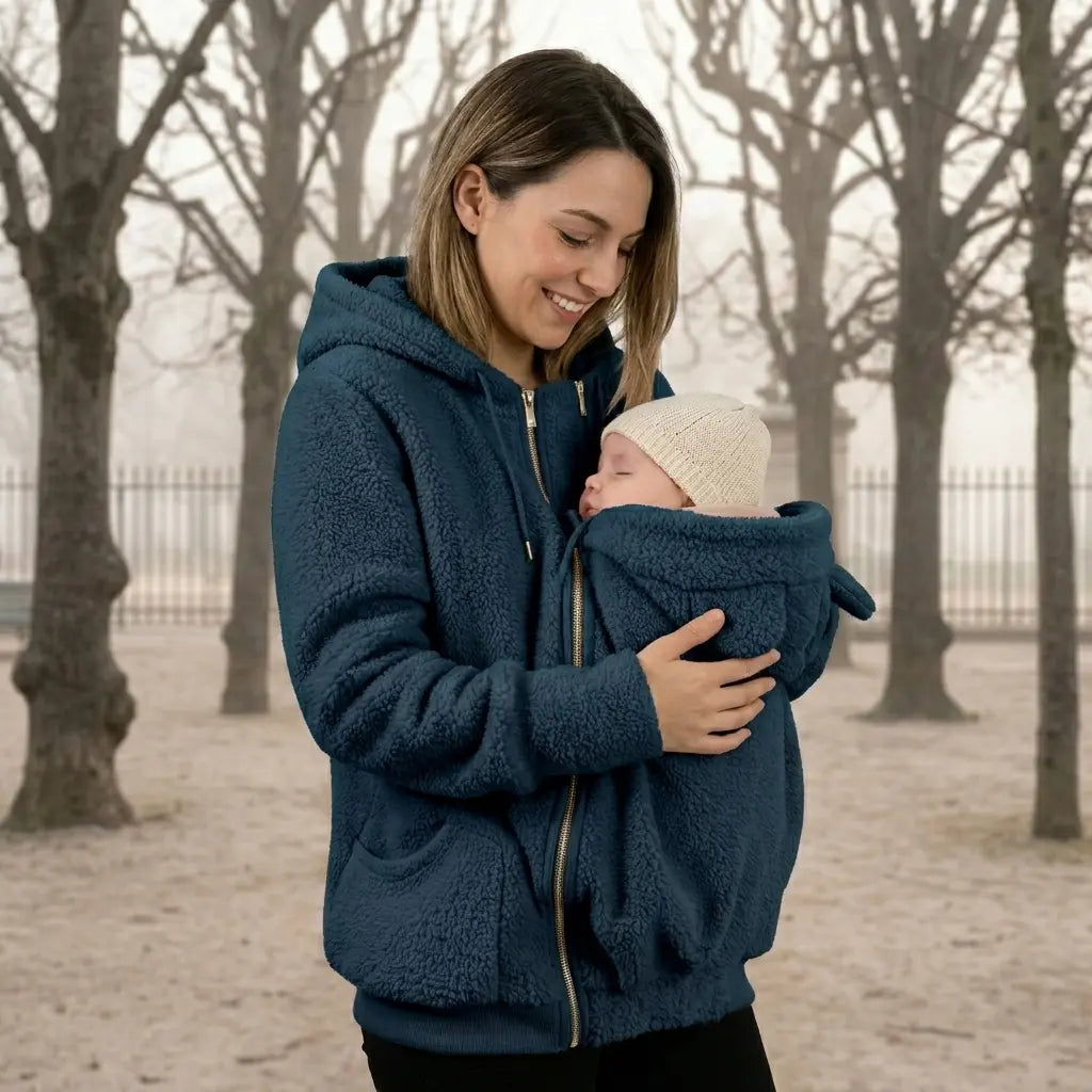 Veste Polaire de Portage — Poche Bébé Intégrée, Capuche Doublée