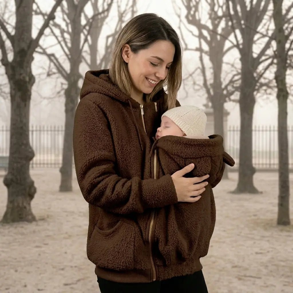 Veste Polaire de Portage — Poche Bébé Intégrée, Capuche Doublée
