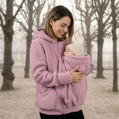 Veste Polaire de Portage — Poche Bébé Intégrée, Capuche Doublée