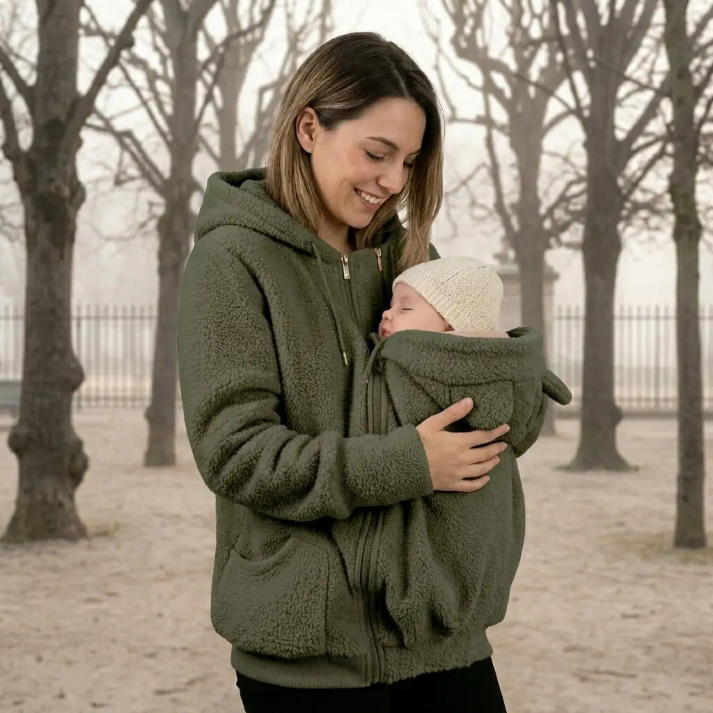 Veste Polaire de Portage — Poche Bébé Intégrée, Capuche Doublée