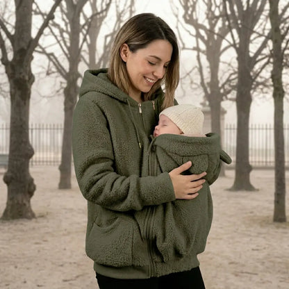 Veste Polaire de Portage — Poche Bébé Intégrée, Capuche Doublée